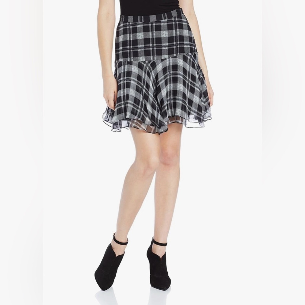 Joie Plaid Flare Skirt - Black and White